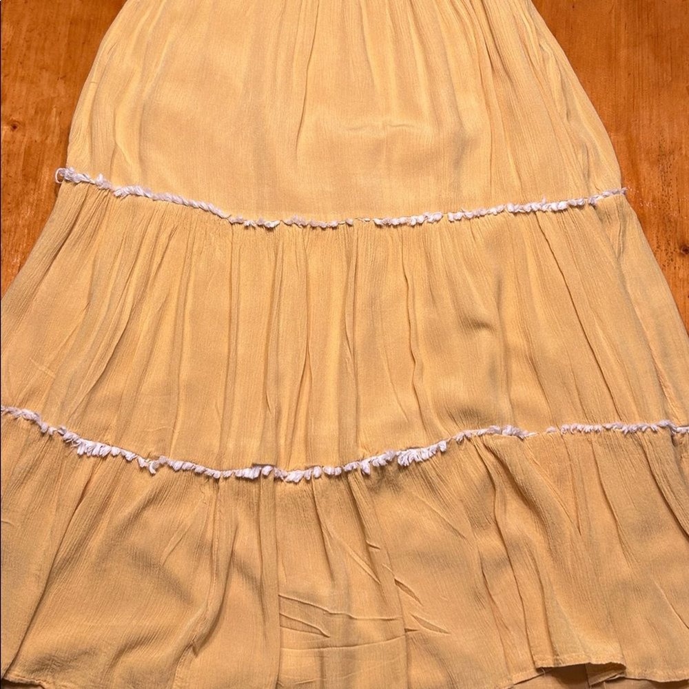 Joie Embroidered Tiered Boho Cottagecore Mustard Yellow Midi Dress Sleeveless - Picture 9 of 9